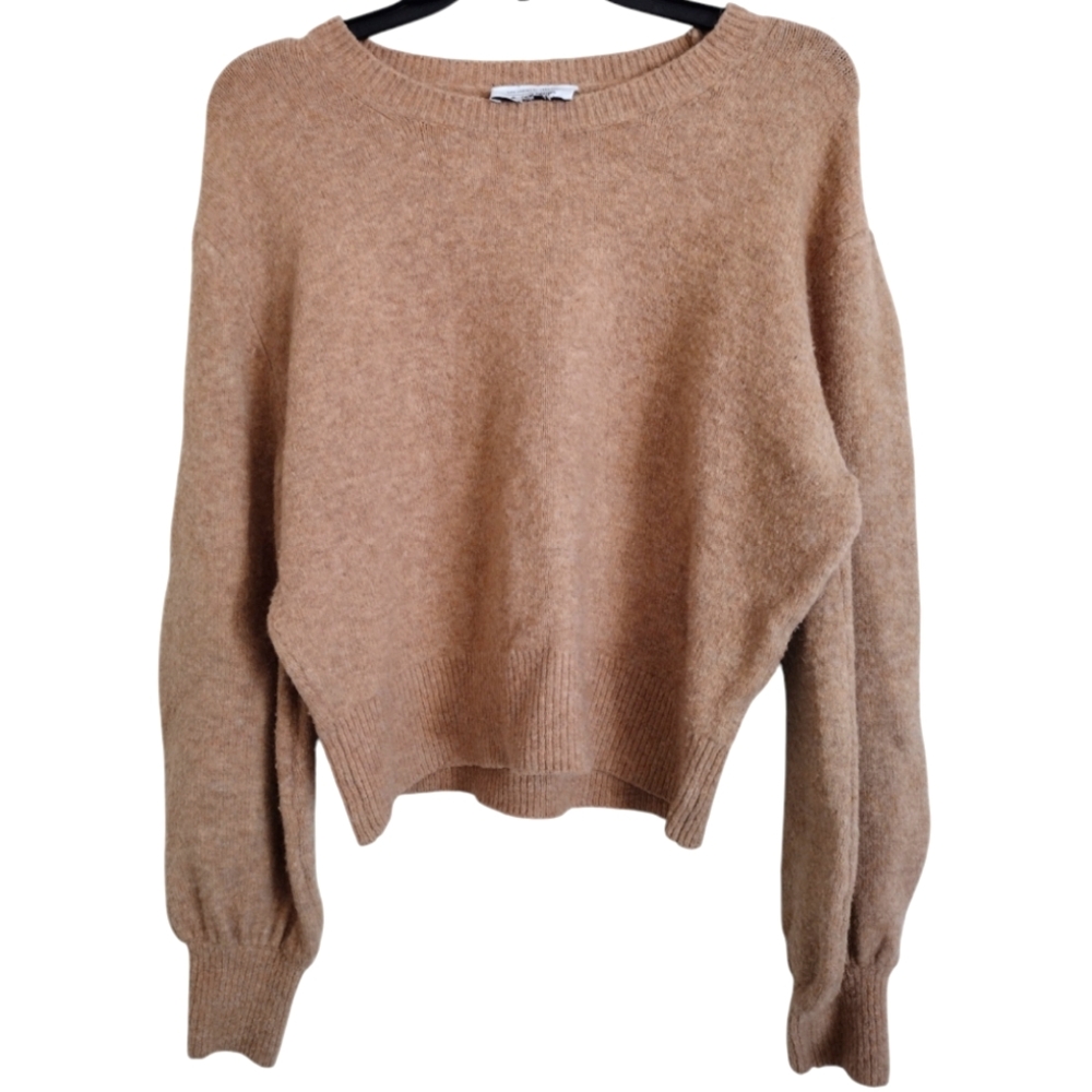 & Other Stories tan crew neck Wool Blend sweater balloon sleeves